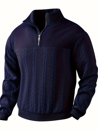 Men's Knit Henley Sweatshirt - Stand Collar, 1/4 Zip, Long Sleeve