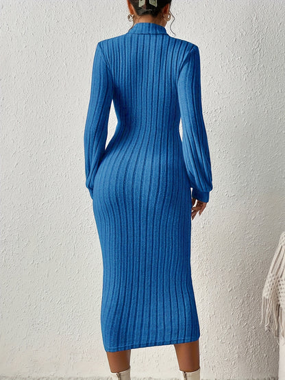 Ribbed Solid Bodycon Dress, Elegant Turtleneck Long Sleeve Dress for Women.