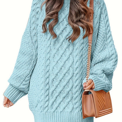 Women's Oversized Twisted Flower Knit Sweater Dress - Long Sleeve, Mini Length