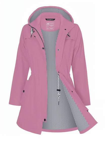 Women'S Lightweight Waterproof Rain Jacket with Hood - Casual Long Sleeve Windbreaker, Lightweight Trench Coat for Outdoor Use, Hooded Windbreaker