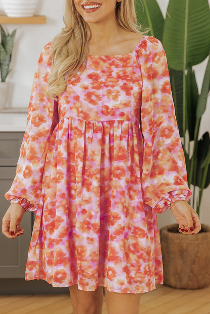 Floral Print Square Neck Mini Dress