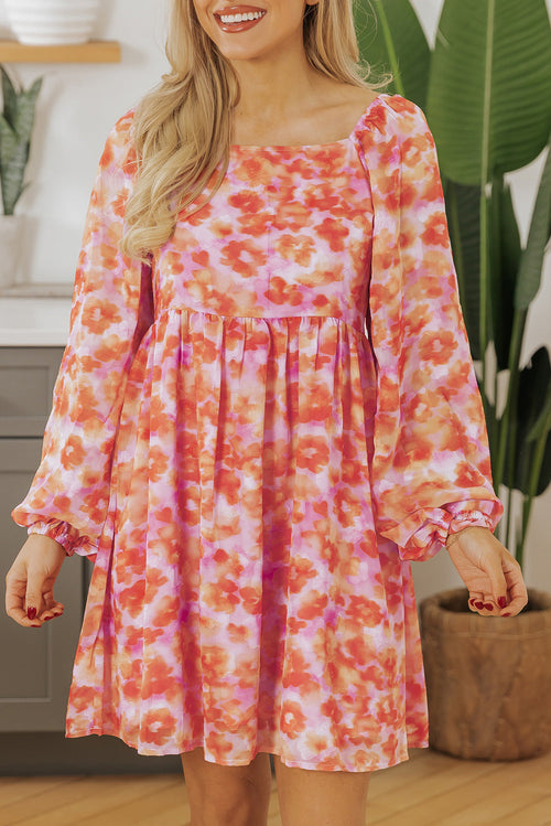 Floral Print Square Neck Mini Dress