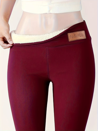 Winter-Thermo-Leggings, lässige, solide, dehnbare Leggings, Damenbekleidung