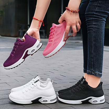 Womens Low-Top Air Cushion Sneakers - Shock Absorbing, Breathable, Comfortable, and Lightweight Fabric Shoes for Outdoor Sports and Daily Wear - All-Season, Lace-Up, Solid Color, and MD Sole