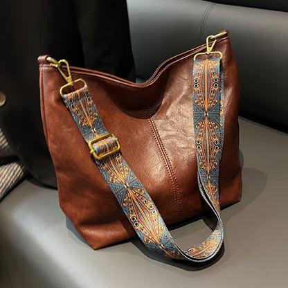 Bolsa Hobo com Alça Geométrica - Grande Capacidade, Retro Crossbody