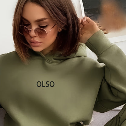 Casual Two-Piece Set - Letter Print Hooded Sweatshirt & Elastic Waist Sweatpants