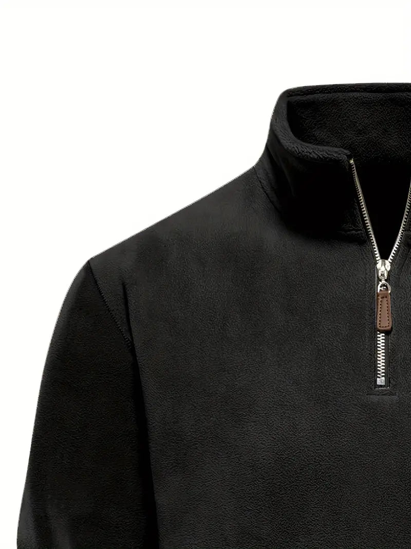 Camisa Henley de lã masculina de outono e inverno - Pulôver com gola alta e meio zíper - Perfeito para clima frio e atividades ao ar livre