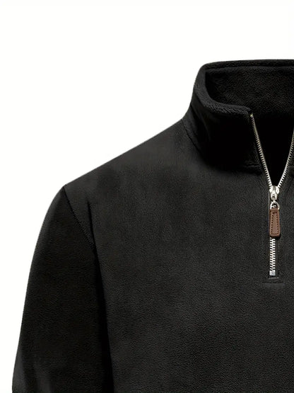 Camisa Henley de lã masculina de outono e inverno - Pulôver com gola alta e meio zíper - Perfeito para clima frio e atividades ao ar livre