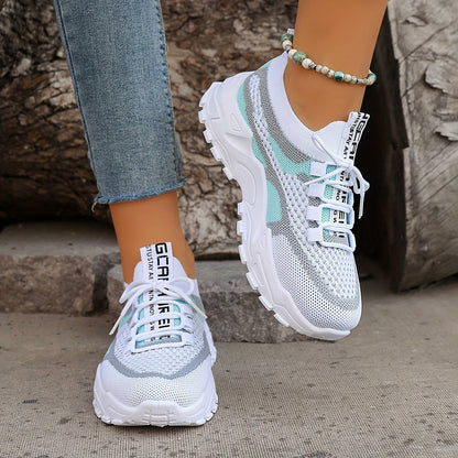 Women's Colorblock Knit Sneakers, Breathable Low Top Running Shoes (Plus Size)