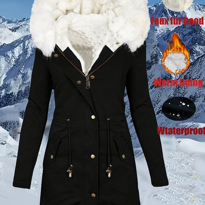 Women's Winter Parka Coat, Faux Fur Hood, Waterproof, Casual with Pockets