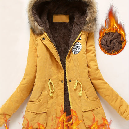 Winter Hooded Fleece Jacket, Zip-Up with Fur Collar