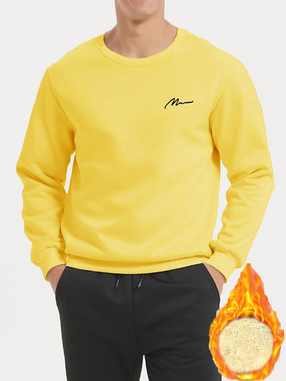 Men's Winter Fleece-Lined Sherpa Sweatshirt, Crew Neck, Casual Knit