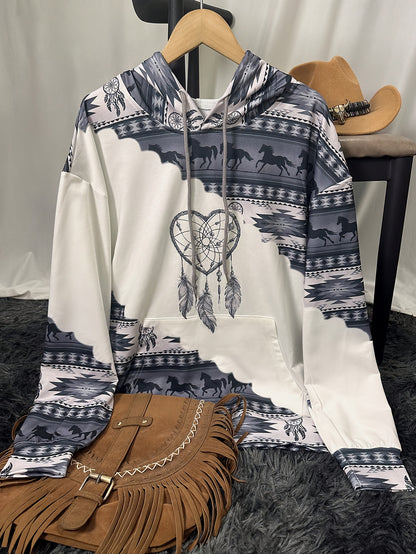 Bohemian Dreamcatcher Hoodie, Round Neck, All Seasons.