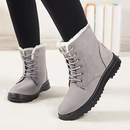 Damen-Stiefeletten mit Kunstfellfutter und Schnürung – warm, runde Zehenpartie