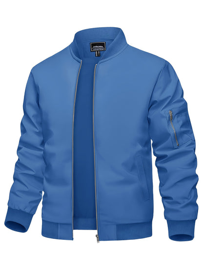 Jaqueta bomber casual masculina, corta-vento leve com bolsos
