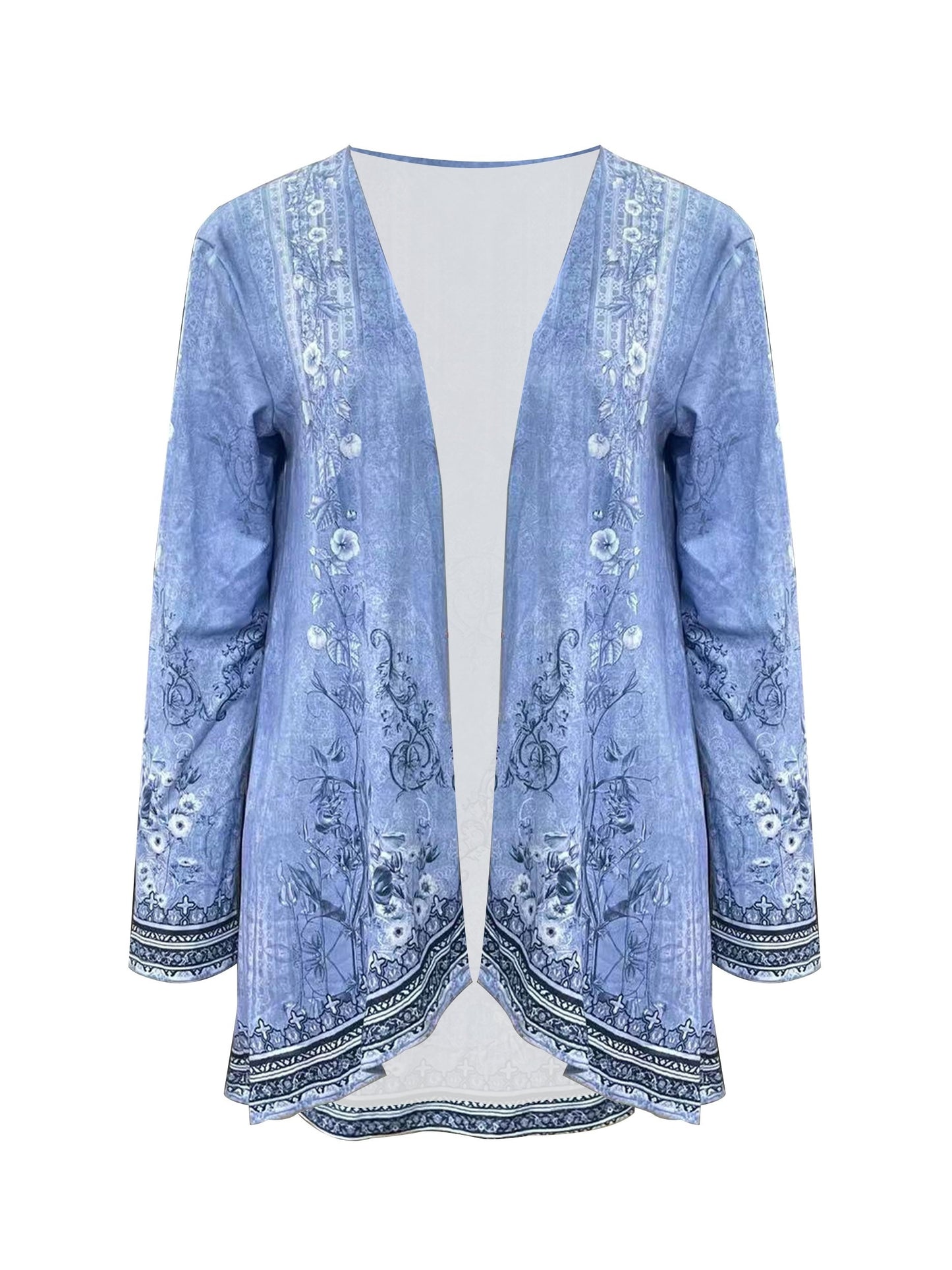 [Chic Floral Print Cardigan] Lightweight Polyester Blend Chic Floral Print Cardigan - Casual Long Sleeve Open Front Jacket, Machine Washable, Perfect for Spring & Fall