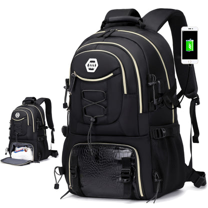 Uma mochila de viagem de grande capacidade para homens, mochila de acampamento para caminhadas de 40 litros com compartimento para sapatos, mochila casual multifuncional, pode acomodar uma mochila para laptop de 17,3 polegadas.