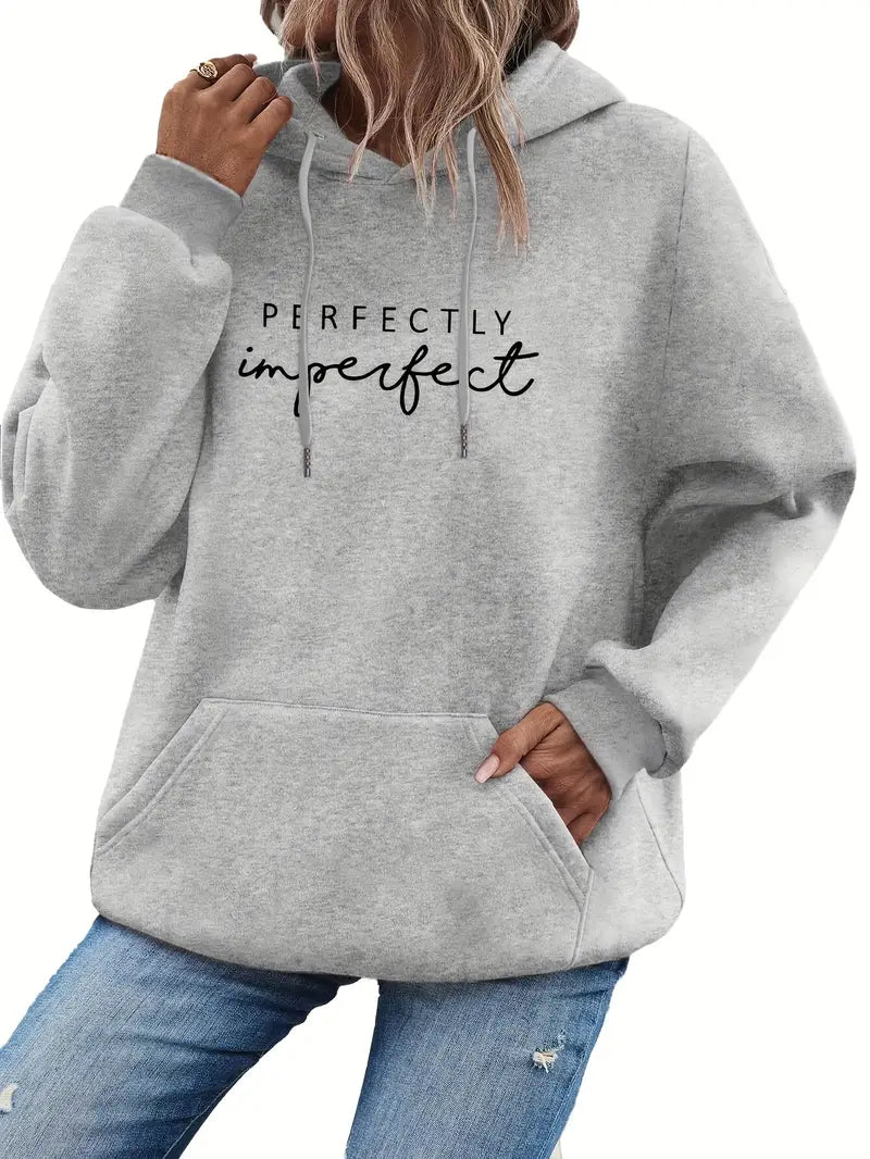 Letter Print Kangaroo Pocket Hoodie – Casual Long Sleeve Drawstring Sweatshirt