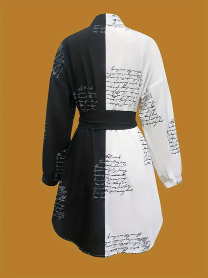 Color Block Shirt Dress – Casual Long Sleeve Belted Outfit