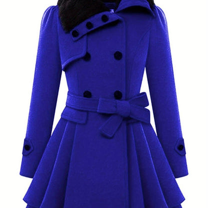 Women's Winter Pea Coat, Double-Breasted Faux Fur Jacket