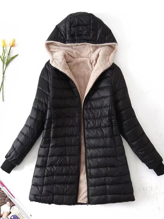 Women's Casual Puffer Coat, Lightweight Hooded Zip-Up Winter Jacket