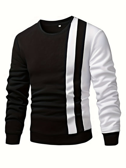 Color Block Casual Sweatshirt, Men's Crew Neck Fall/Winter Design
