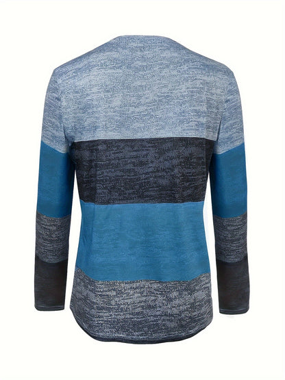 Color Block V-Neck T-Shirt, Casual Long Sleeve for Spring & Fall.