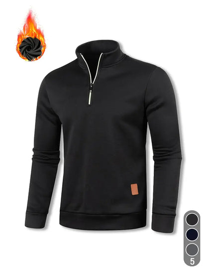 Moletom masculino com forro de lã e meio zíper - Pulôver quente e casual para outono e inverno