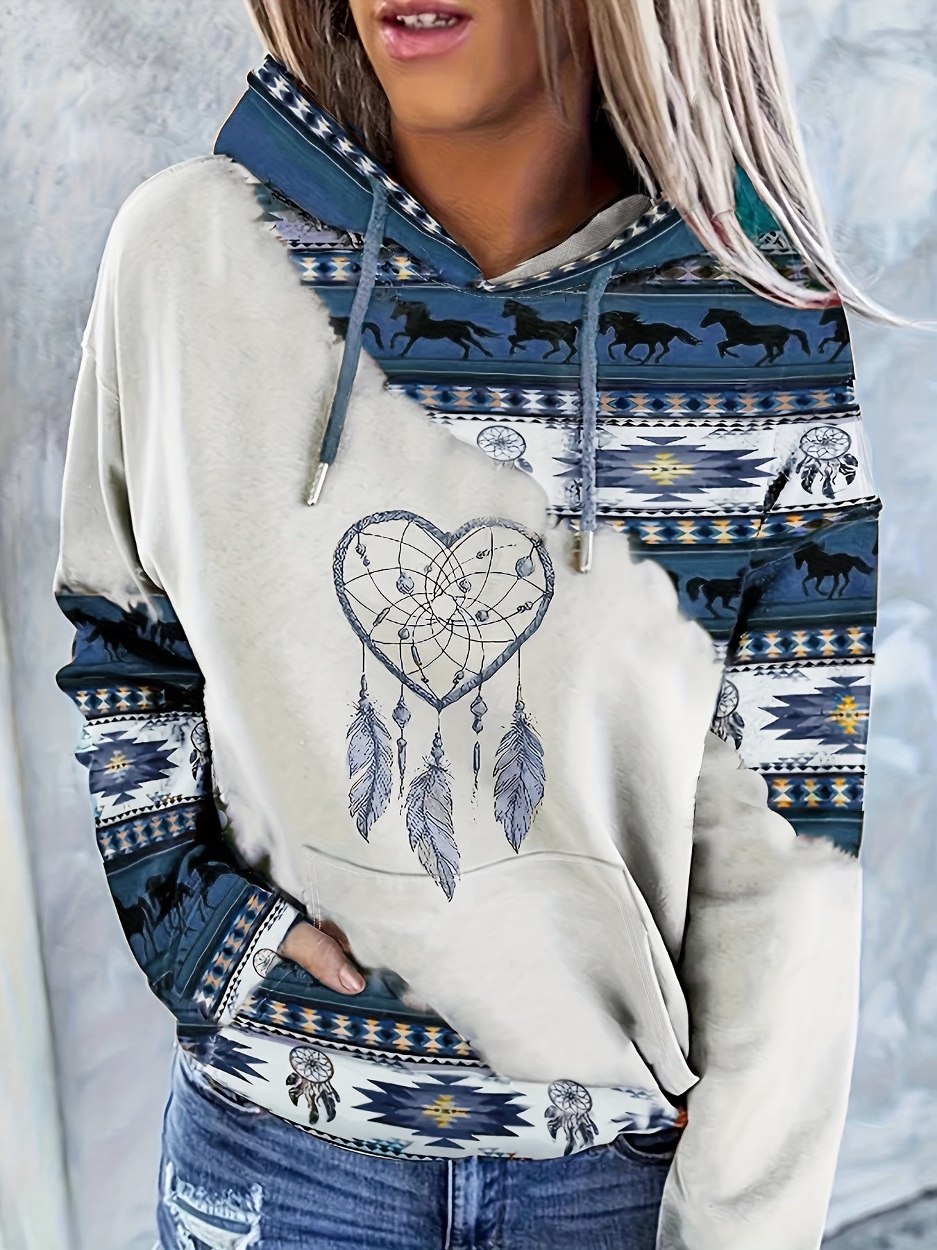 Bohemian Dreamcatcher Hoodie, Round Neck, All Seasons.