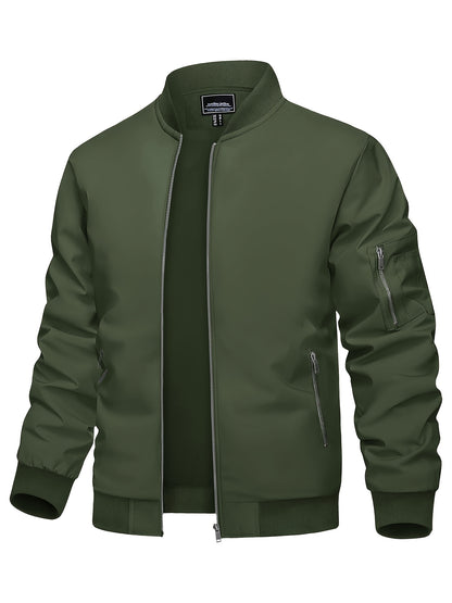 Jaqueta bomber casual masculina, corta-vento leve com bolsos