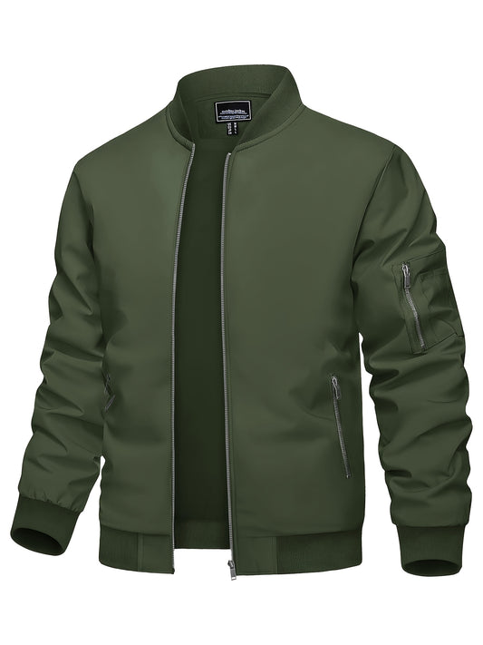 Jaqueta bomber casual masculina, corta-vento leve com bolsos