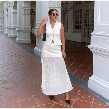 Peyton™ - Conjunto elegante de colete e saia de malha de 2 peças