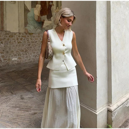 Peyton™ - Conjunto elegante de colete e saia de malha de 2 peças