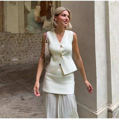 Peyton™ - Conjunto elegante de colete e saia de malha de 2 peças