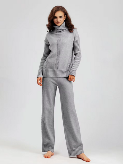 Scarlett™ - Stilvolles Set aus hochgeschlossenem Pullover-Strickpullover und lockerer Hose