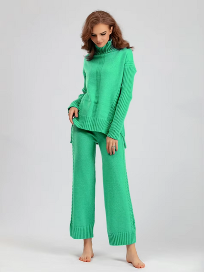Scarlett™ - Stilvolles Set aus hochgeschlossenem Pullover-Strickpullover und lockerer Hose