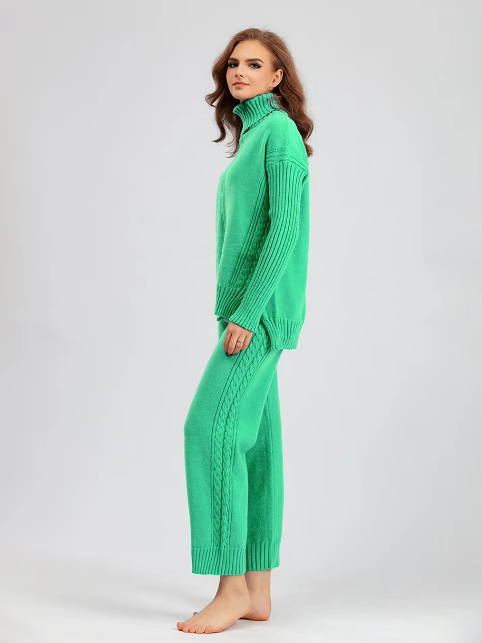Scarlett™ - Stilvolles Set aus hochgeschlossenem Pullover-Strickpullover und lockerer Hose