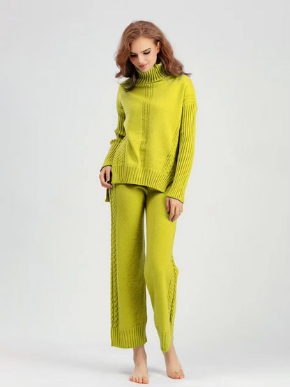 Scarlett™ - Stilvolles Set aus hochgeschlossenem Pullover-Strickpullover und lockerer Hose