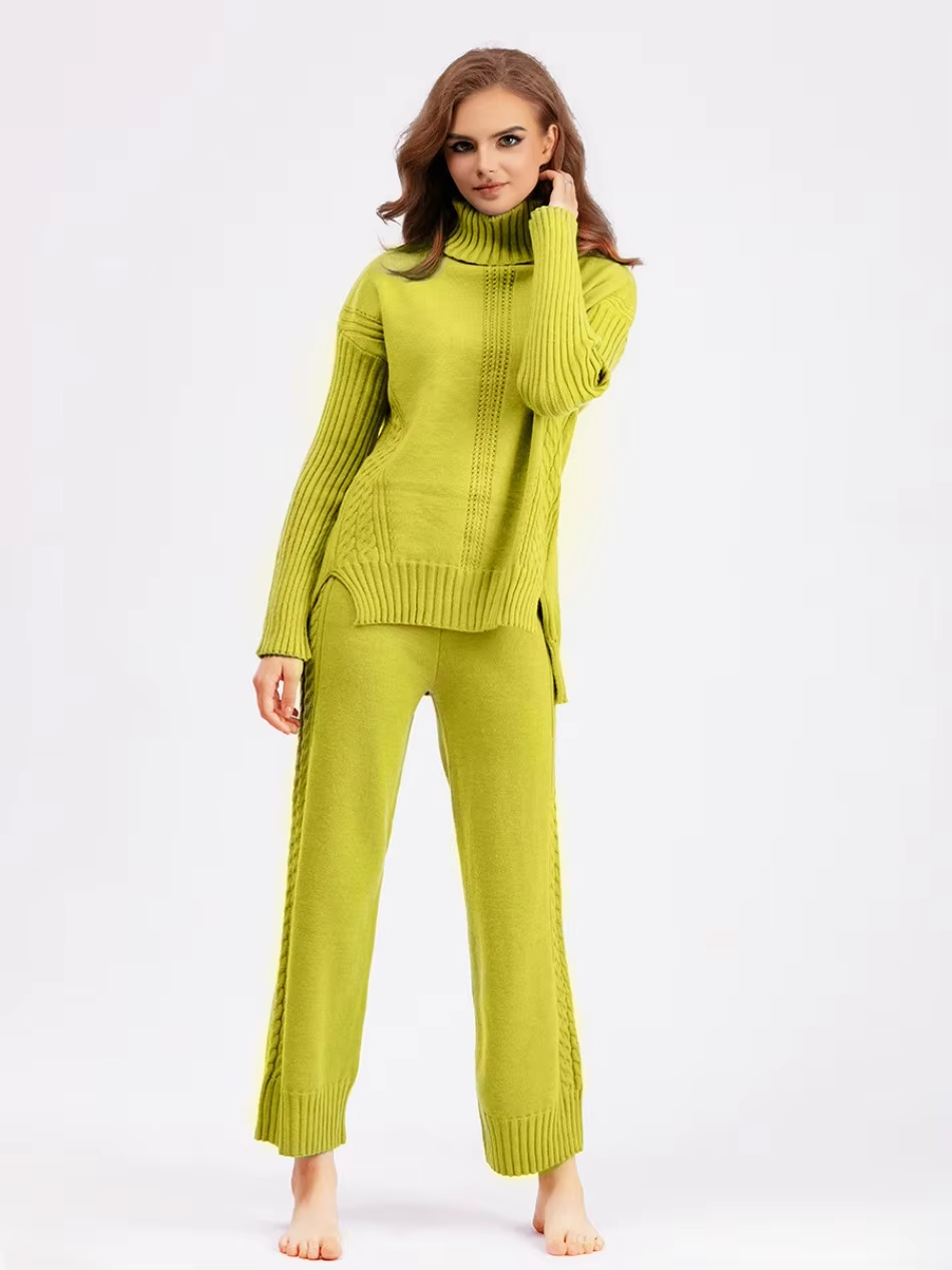 Scarlett™ - Stilvolles Set aus hochgeschlossenem Pullover-Strickpullover und lockerer Hose
