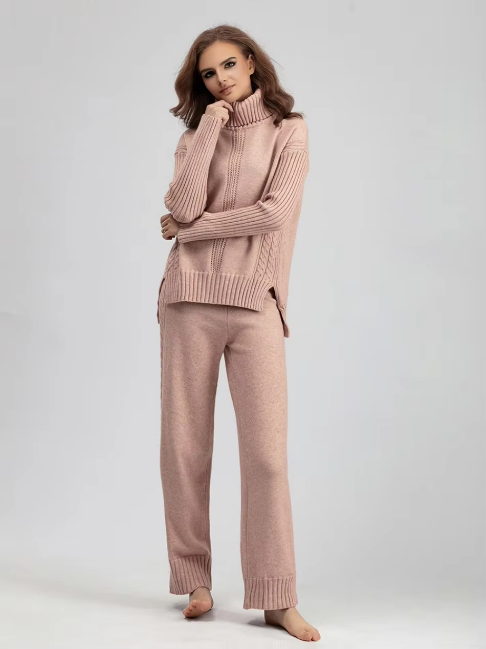 Scarlett™ - Stilvolles Set aus hochgeschlossenem Pullover-Strickpullover und lockerer Hose