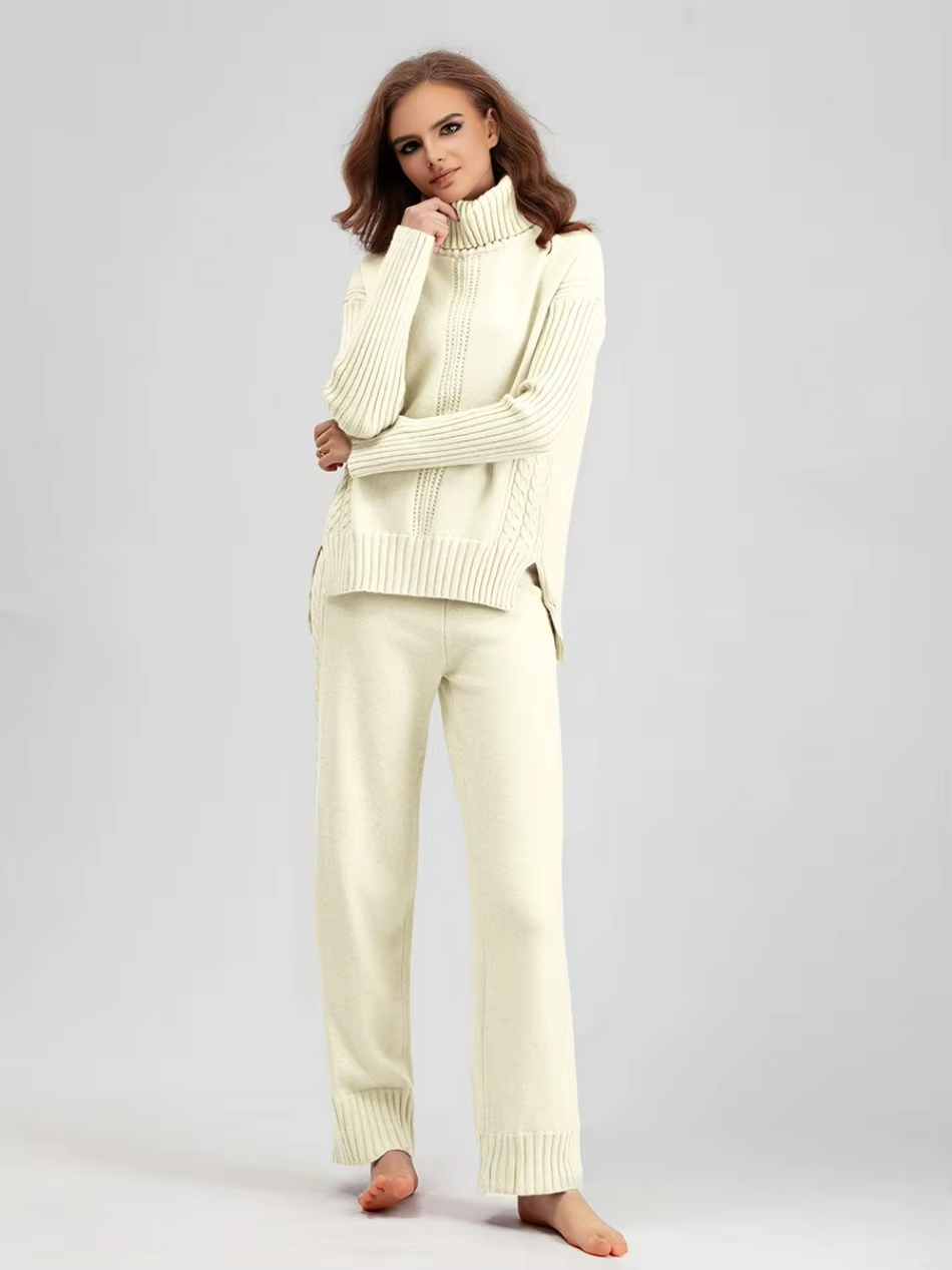 Scarlett™ - Stilvolles Set aus hochgeschlossenem Pullover-Strickpullover und lockerer Hose