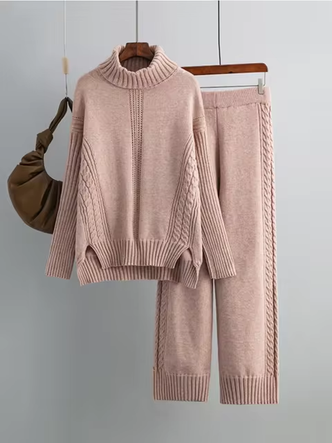 Scarlett™ - Stilvolles Set aus hochgeschlossenem Pullover-Strickpullover und lockerer Hose