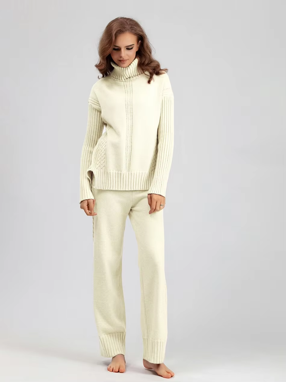Scarlett™ - Stilvolles Set aus hochgeschlossenem Pullover-Strickpullover und lockerer Hose