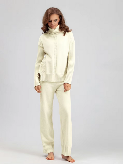 Scarlett™ - Stilvolles Set aus hochgeschlossenem Pullover-Strickpullover und lockerer Hose