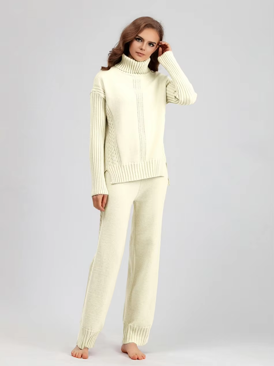 Scarlett™ - Stilvolles Set aus hochgeschlossenem Pullover-Strickpullover und lockerer Hose