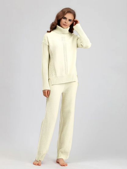 Scarlett™ - Stilvolles Set aus hochgeschlossenem Pullover-Strickpullover und lockerer Hose