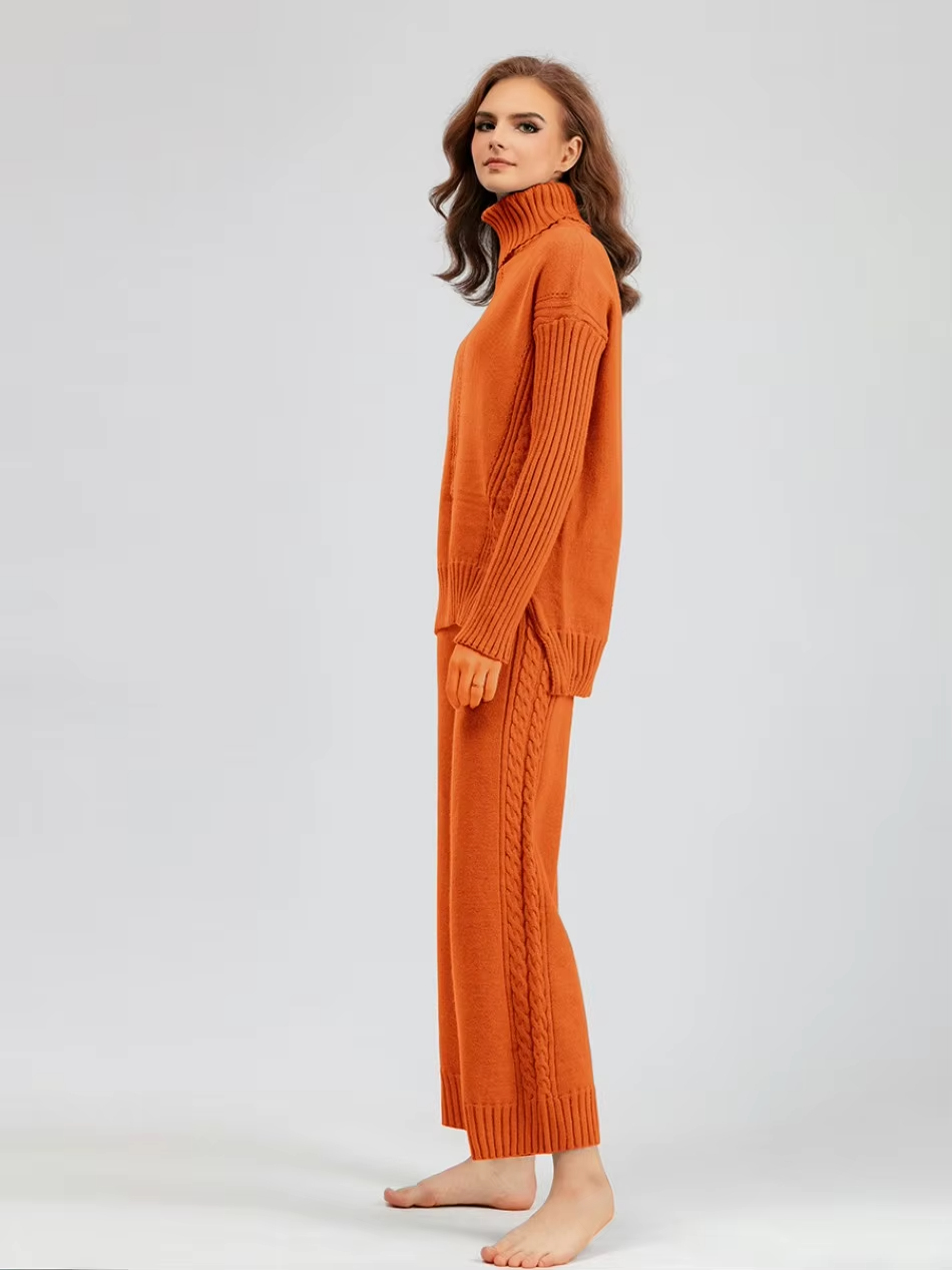 Scarlett™ - Stilvolles Set aus hochgeschlossenem Pullover-Strickpullover und lockerer Hose
