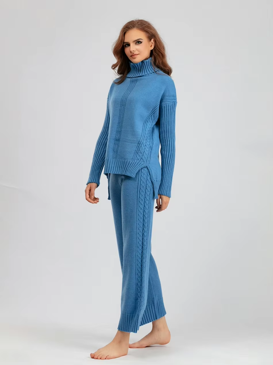 Scarlett™ - Stilvolles Set aus hochgeschlossenem Pullover-Strickpullover und lockerer Hose