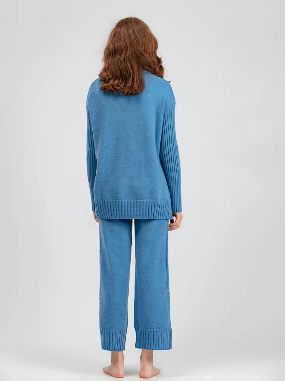 Scarlett™ - Stilvolles Set aus hochgeschlossenem Pullover-Strickpullover und lockerer Hose