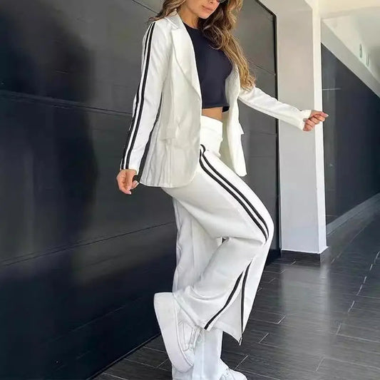 Abigail™ – Lässiges Set aus Blazer mit Revers und Hosenanzug mit weitem Bein 
